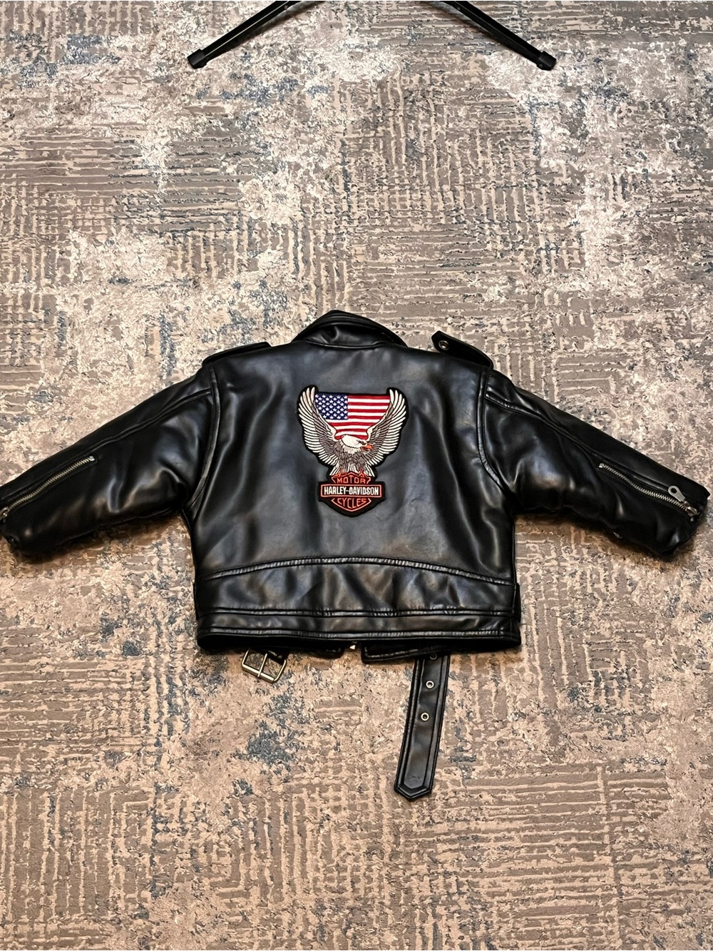 Harley-Davidson Black Kids Leather Jacket with American Eagle Patch